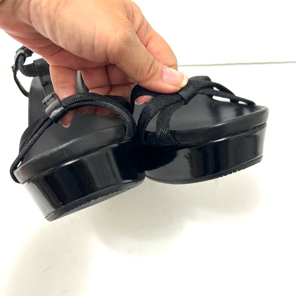 Prada Platform T Strap Wedge Heel Sandal Patent Leather Black EU 40 US 10 - Picture 8 of 15